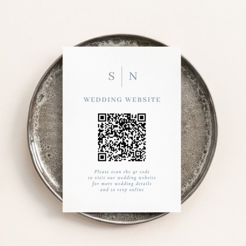 Minimal Chic Dusty Blue and White QR Code Wedding Enclosure Card