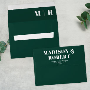 Minimal Chic Emerald Green Monogram Bold Wedding Envelope