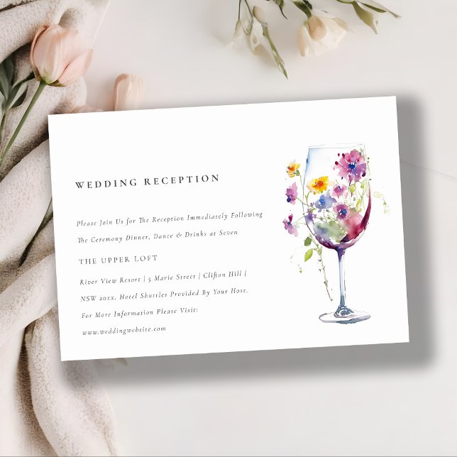 Minimal Chic Floral Wine Glass Wedding Reception Enclosure Card (Creator Uploaded)