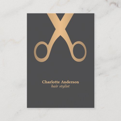 Minimal Chic Grey Faux Gold Scissor Hair Stylist Business Card