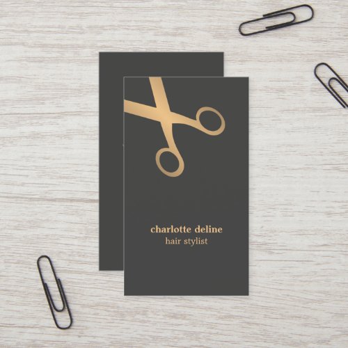 Minimal Chic Grey Faux Gold Scissor Hair Stylist Business Card