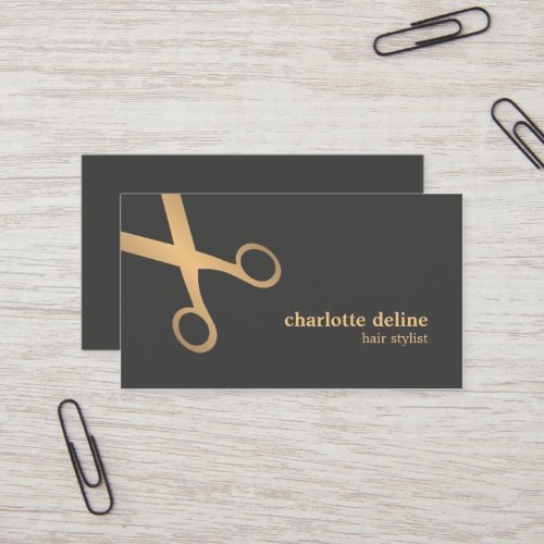 Minimal Chic Grey Faux Gold Scissor Hair Stylist Business Card