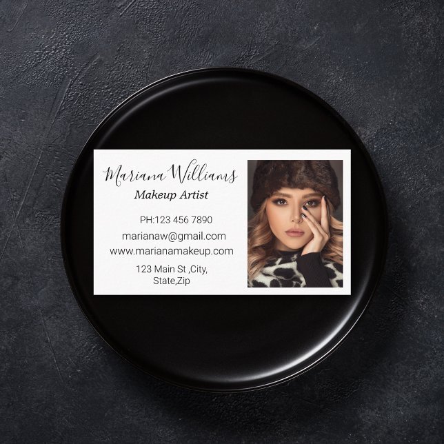 minimal chic handwriting makeup artist photo  business card (Creator Uploaded)