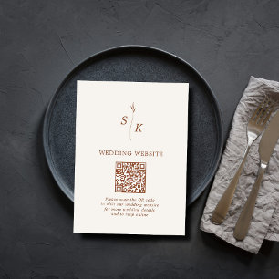 Minimal Chic Leaf Monogram Wedding Website QR Code Enclosure Card