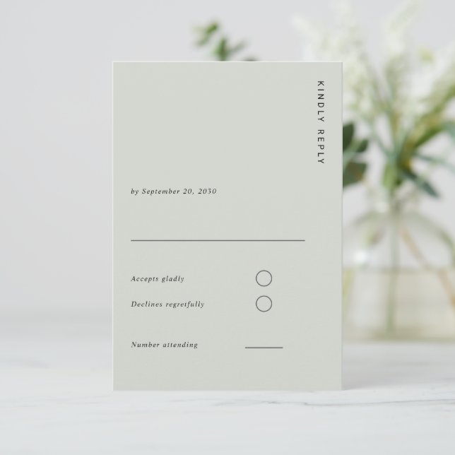 Minimal & Chic Light Sage Modern Simple Wedding RSVP Card (Standing Front)