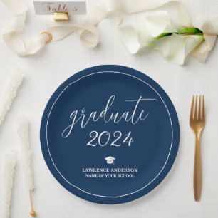 Minimal Chic Navy Blue Graduate 2024 Graduation Paper Plates