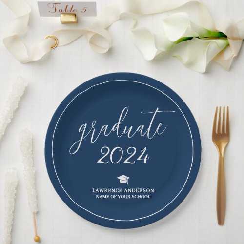 Minimal Chic Navy Blue Graduate 2024 Graduation Paper Plates