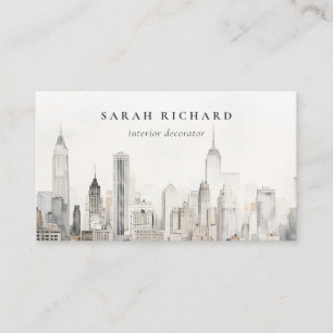 Minimal Chic New York City Skyline Watercolor Business Card