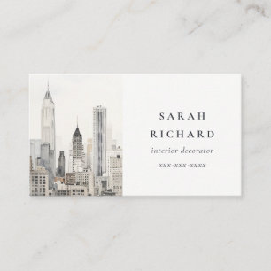 Minimal Chic New York City Skyline Watercolor Business Card