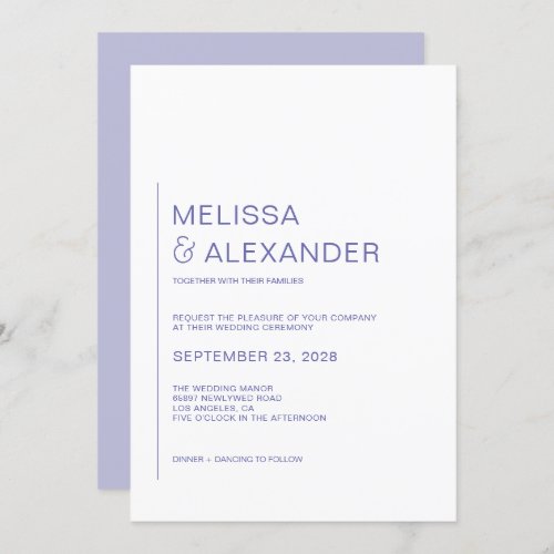 Minimal chic periwinkle white wedding invitation