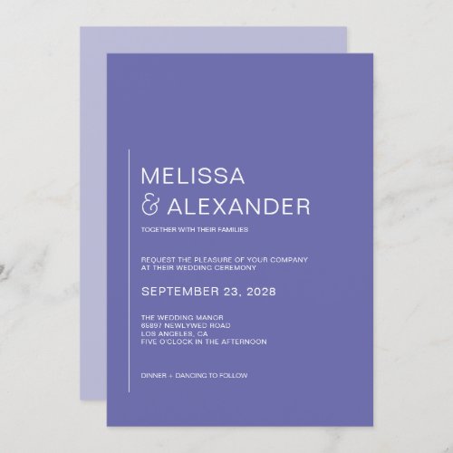 Minimal chic periwinkle white wedding invitation