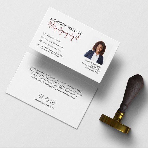 Minimal Chic Professional Photo Notary  Services   Business Card