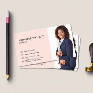 Minimal Chic Professional Vertical Photo Icon Pink Business Card