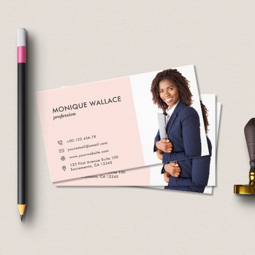 Minimal Chic Professional Vertical Photo Icon Pink Business Card