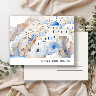 Minimal Chic Santorini Greece Watercolor Travel Postcard