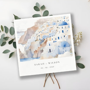 Minimal Chic Santorini Greece Watercolor Wedding Napkins