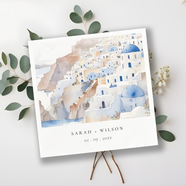Minimal Chic Santorini Greece Watercolor Wedding Napkins (Creator Uploaded)