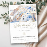 Minimal Chic Santorini Greece Watercolor Wedding Save The Date<br><div class="desc">If you need any further customization please feel free to email me on yellowfebstudio@gmail.com. or message via Zazzle.</div>