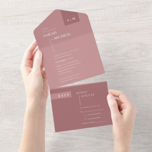 MINIMAL CHIC SCANDI DUSKY ROSE PINK BLUSH WEDDING ALL IN ONE INVITATION