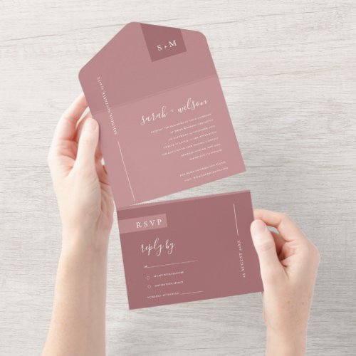 MINIMAL CHIC SCANDI DUSKY ROSE PINK BLUSH WEDDING  ALL IN ONE INVITATION