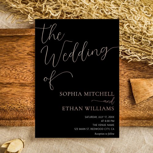 Minimal Chic Script Black Wedding Foil Invitation