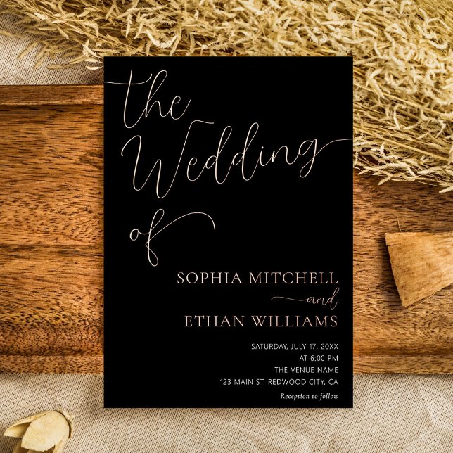 Minimal Chic Script Black Wedding Foil Invitation (Creator Uploaded)