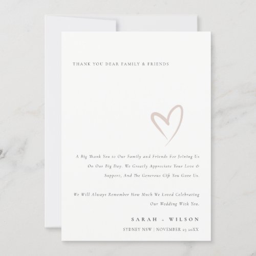 Minimal Chic Simple Blush Pink Heart Wedding Thank You Card