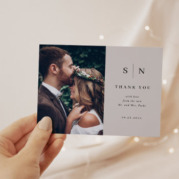 Minimal Chic | Soft Gray And Black Photo Thank You Postcard by Customize_My_Wedding at Zazzle
