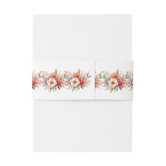 Minimal Chic Terracotta White Monogram Florals Invitation Belly Band