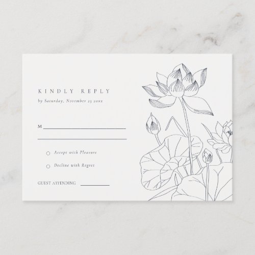 Minimal Chic Waterlily Floral Sketch Wedding RSVP Enclosure Card