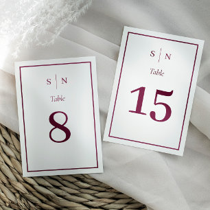Minimal Chic   White and Burgundy Border Wedding Table Number