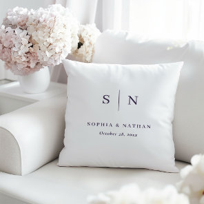 Minimal Chic White and Purple | Wedding Monogram Throw Pillow