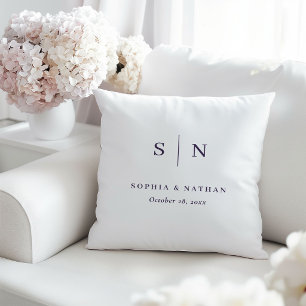 Minimal Chic White and Purple   Wedding Monogram Throw Pillow