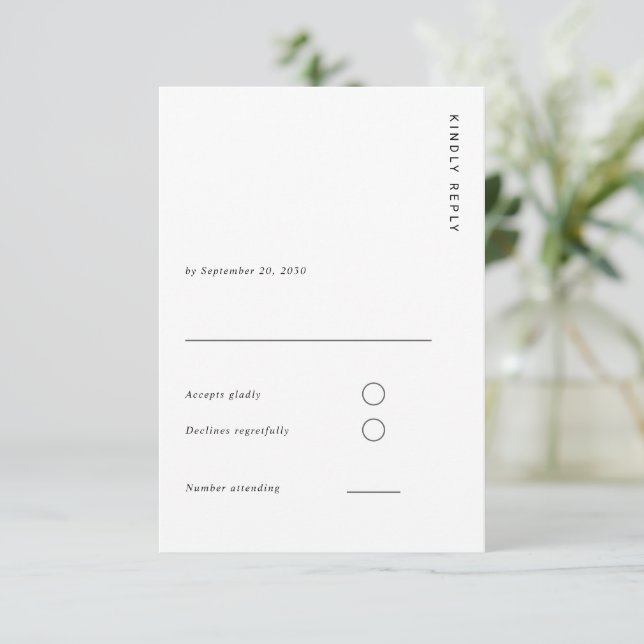 Minimal & Chic White Modern Simple Wedding RSVP Card (Standing Front)