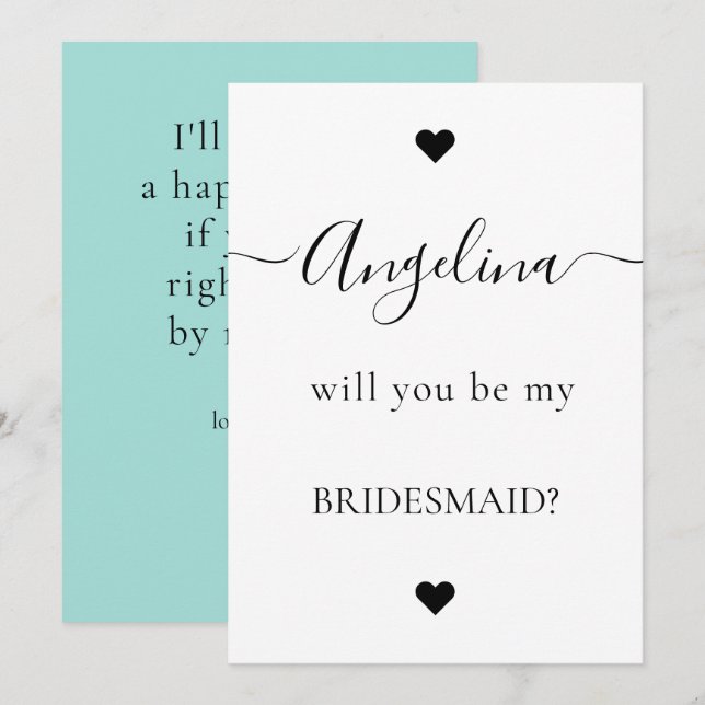 Minimal Chic Will You Be My Bridesmaid Proposal   Invitation (Front/Back)