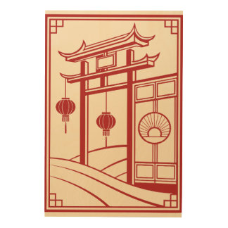 Minimal Chinese Gate Lantern Wall Art