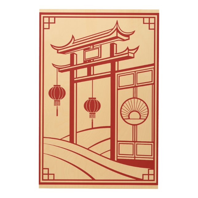 Minimal Chinese Gate Lantern Wall Art (Front)