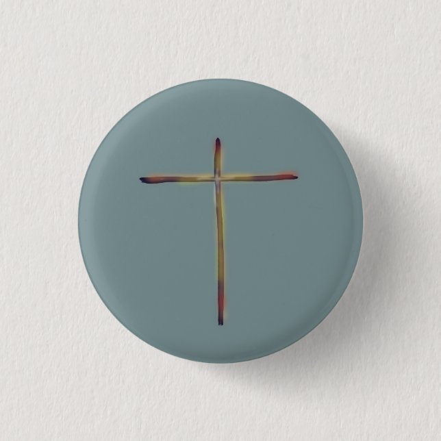 Minimal Christian Cross Blue Green  Button (Front)