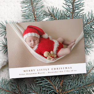 Minimal Christmas 3 Photo Birth Announce Letterpress Photo Cards