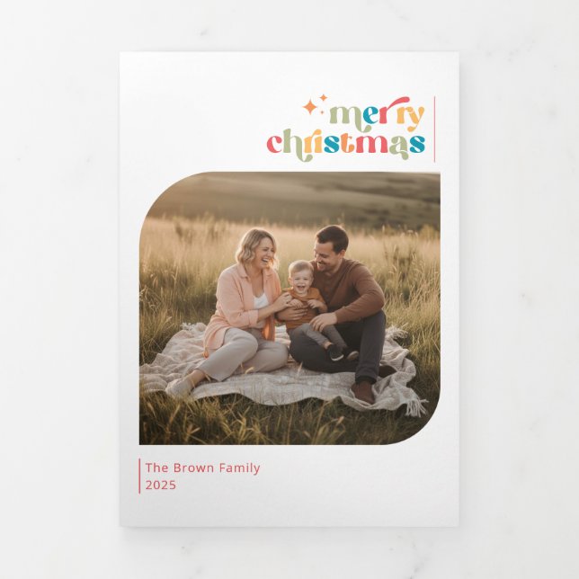 Minimal Christmas Family Photo Collage Greetings Tri-Fold Card (Cover)