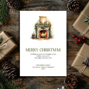 Minimal Christmas Fireplace Card Timeless Holiday 