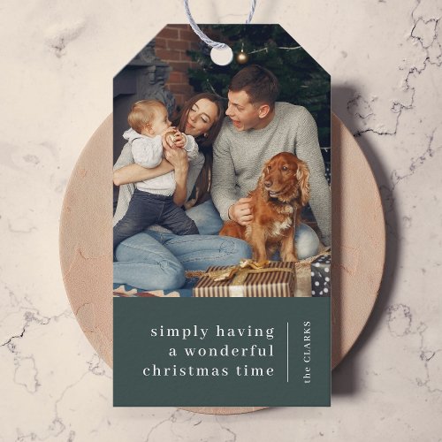 Minimal Christmas  Forest Green Family Photo Gift Tags