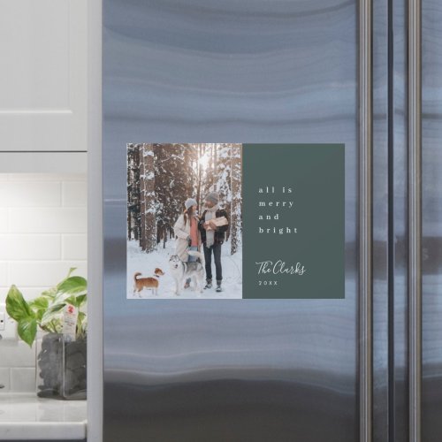 Minimal Christmas Forest Green Photo Magnetic Card