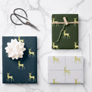 Minimal Christmas Gold Reindeer Wrapping Paper Sheets