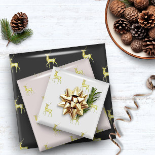 Minimal Christmas Gold Reindeer Wrapping Paper Sheets