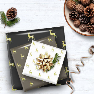 Minimal Christmas Gold Reindeer Wrapping Paper Sheets