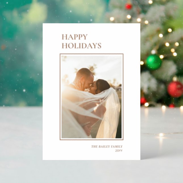 Minimal Christmas Holiday Photo Letterpress Photo Cards (Front (Into))