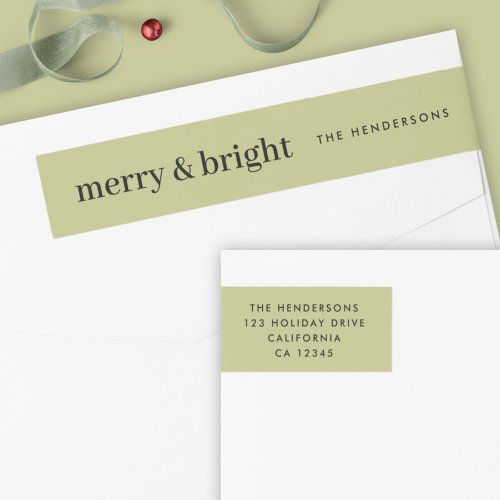 Minimal Christmas  Merry and Bright Green Address Wrap Around Label