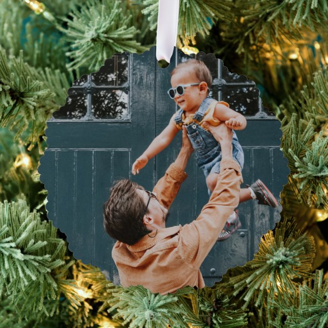 Minimal Christmas | Merry and Bright Simple Photo Ornament Card (Insitu (Tree))