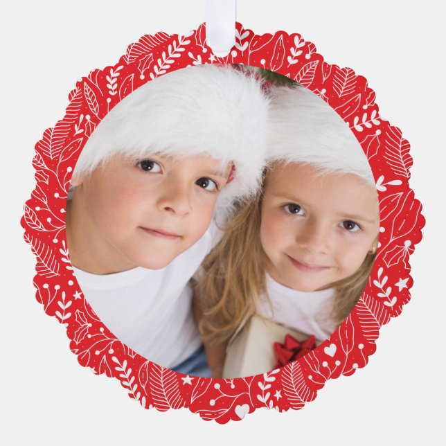 Minimal Christmas Merry and Bright Simple Photo  Ornament Card (Front)